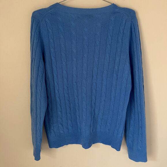 Peck & Peck 100% Cashmere Blue V-Neck Cable Knit Sweater Women's Size L - Picture 2 of 5